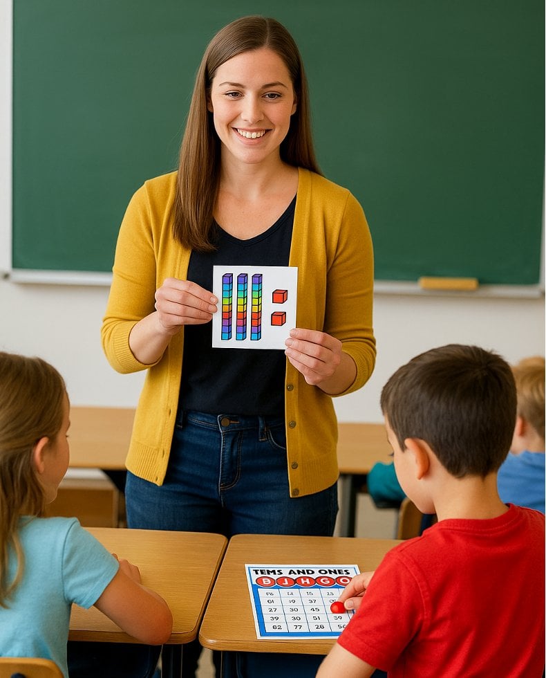 students playing place value bingo game
